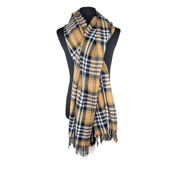 COMME CA ISM 29'x79' Scarf Fringed Wool Blend Plaid Black Cream Butter EUC Read - Picture 2 of 3